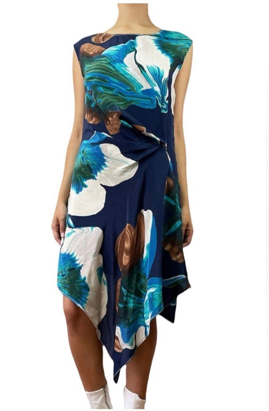 Anthropologie Coquille Size 2 drape wrapped waist floral waterfall front silk li
